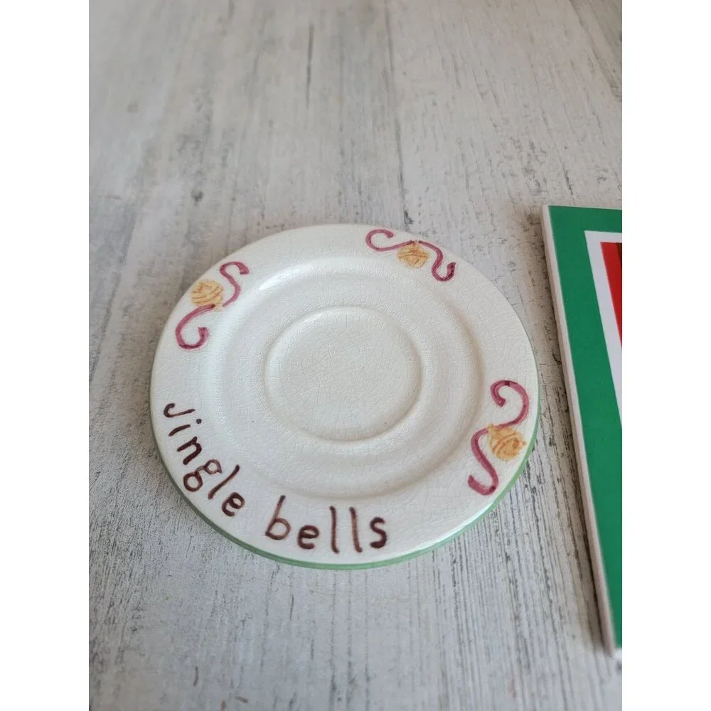 Happy Holidays Tealight plate Jingle bells‎ set xmas